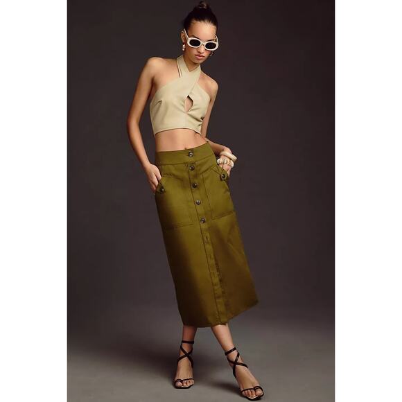 New Anthropologie Maeve Buttondown Cargo Skirt $128 SIZE 2 Moss - Picture 2 of 6